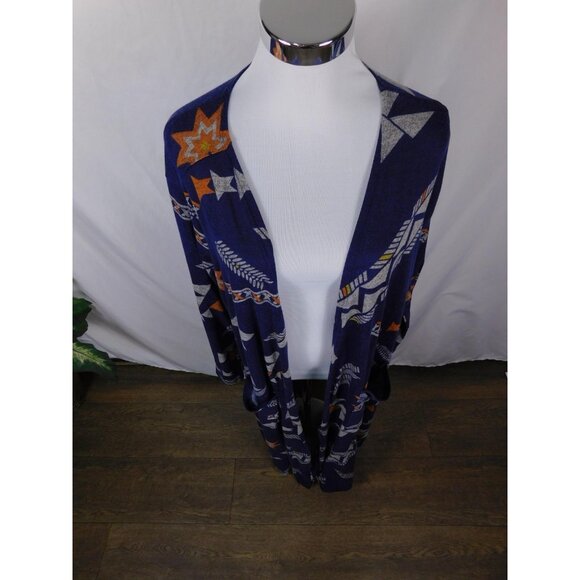 LuLaRoe Sarah Large Blue Aztec Duster Cardigan Open Front Boho Witch - Picture 4 of 12